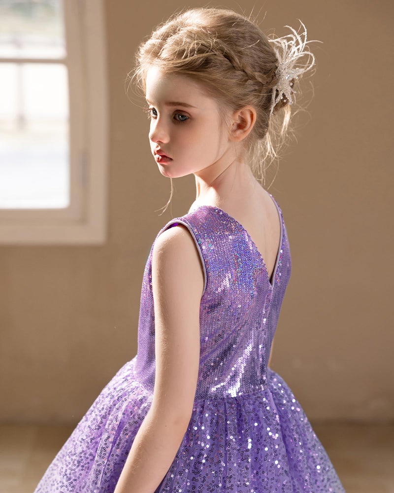DPKM Flower Girls Sequin Dress Bridesmaid Sparkle Formal Wedding Party Birthday Kids Pageant Princess Prom Ball Gown - Image 4