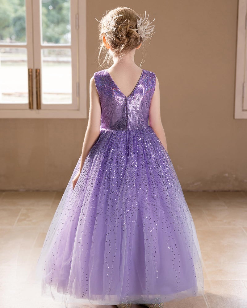 DPKM Flower Girls Sequin Dress Bridesmaid Sparkle Formal Wedding Party Birthday Kids Pageant Princess Prom Ball Gown - Image 5