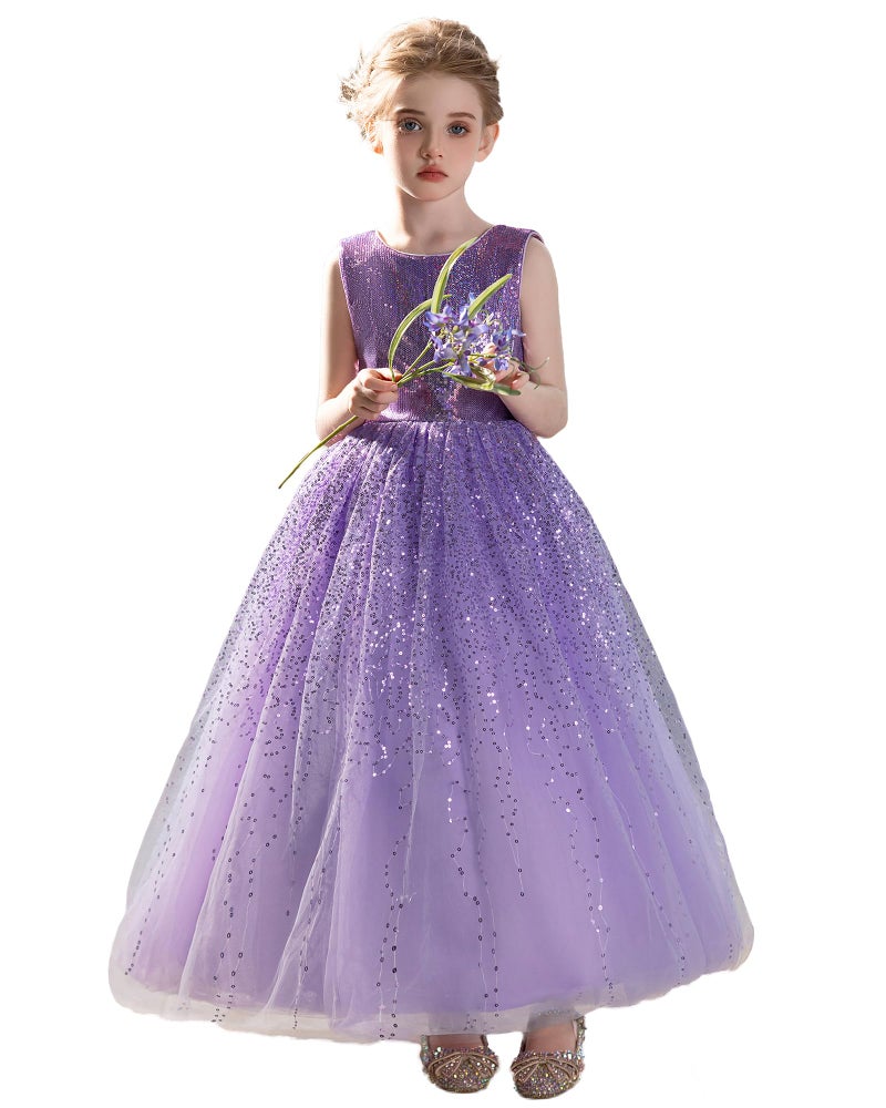 DPKM Flower Girls Sequin Dress Bridesmaid Sparkle Formal Wedding Party Birthday Kids Pageant Princess Prom Ball Gown - Image 1