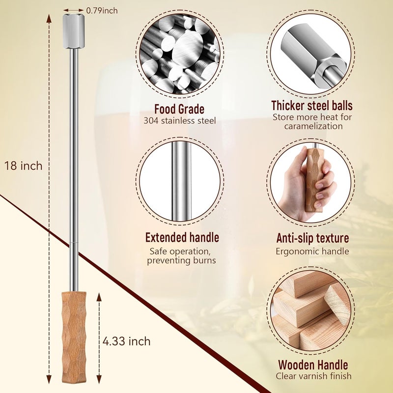 Avenuebool Beer Caramelize Poking Tool, Novelty Beer Accessories Food Grade 304 Stainless Steel Rod with Wood Handle, for Camping, Home Brewing, Campfire Unique Gift for Men, Boyfriends, Dads - Image 2
