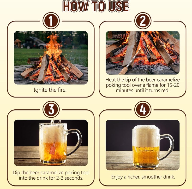 Avenuebool Beer Caramelize Poking Tool, Novelty Beer Accessories Food Grade 304 Stainless Steel Rod with Wood Handle, for Camping, Home Brewing, Campfire Unique Gift for Men, Boyfriends, Dads - Image 5