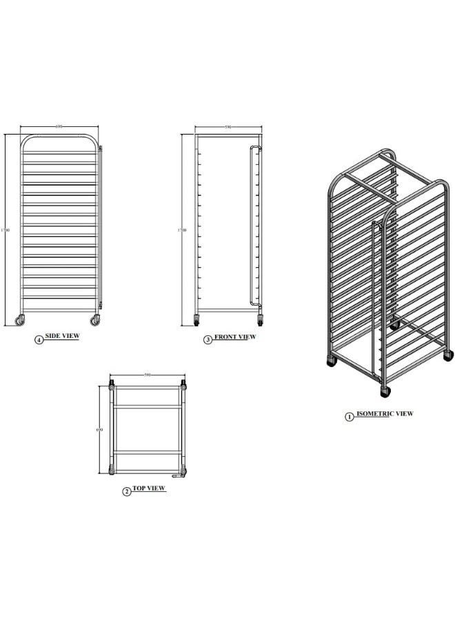 Sofia Refrigeration GN Tray, Trolley Stainless Steel Heavy Duty Food Transport Trolley 15 GN Containers slots (GN 2/1) Restaurant Kitchen Equipment - Image 2