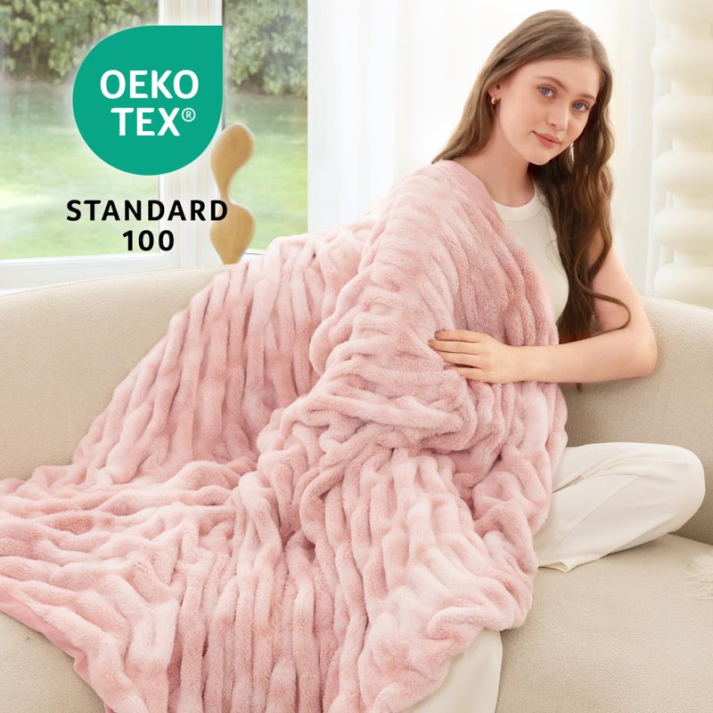 blunique Faux Fur Blanket Extra Soft  Luxury Dual-Sided Faux Fur Throw Blanket  Flannel and Faux Fur Blend  Luxury Furry Throw Blanket for Couch Pink 50x60 Inches - Image 4