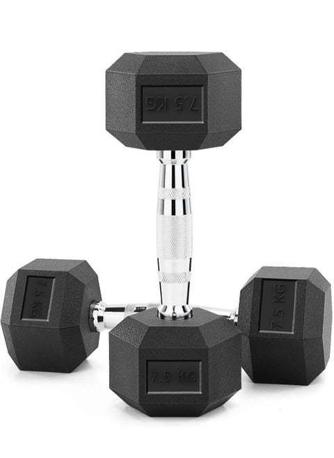 Rubber Hex Dumbbell Set Dumbbells For Home Gym Chrome Handle Rubber Coated Dumbbells Rubber Dumbbells 2.5kg 5kg 7.5kg 10kg 12.5kg 17.5kg