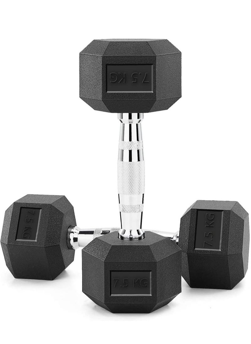 Rubber Hex Dumbbell Set Dumbbells For Home Gym Chrome Handle Rubber Coated Dumbbells Rubber Dumbbells 2.5kg 5kg 7.5kg 10kg 12.5kg 17.5kg