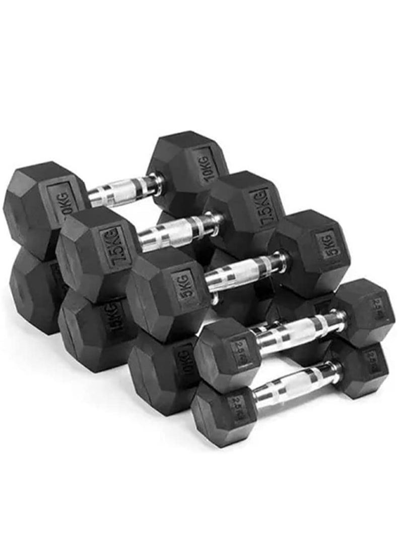 Rubber Hex Dumbbell Set Dumbbells For Home Gym Chrome Handle Rubber Coated Dumbbells Rubber Dumbbells 2.5kg 5kg 7.5kg 10kg 12.5kg 17.5kg