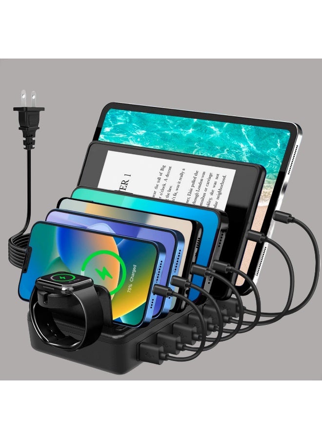 general Fast Charging Station For Multiple Devices, 50W 6-Ports USB Charging Station With10-Slot, Detachable Dividers, Watch Holder - Image 1