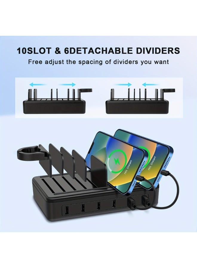 general Fast Charging Station For Multiple Devices, 50W 6-Ports USB Charging Station With10-Slot, Detachable Dividers, Watch Holder - Image 3