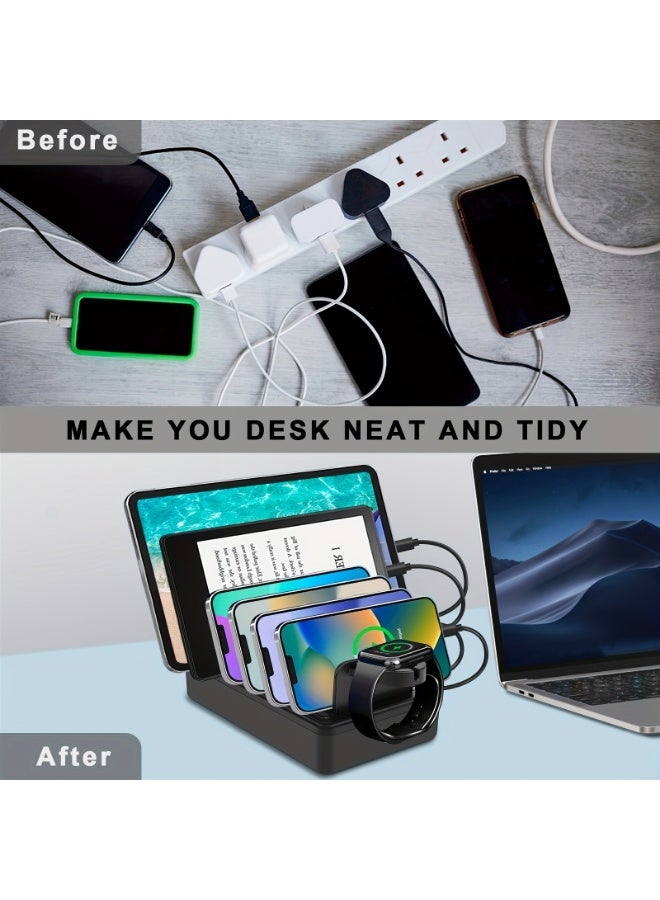 general Fast Charging Station For Multiple Devices, 50W 6-Ports USB Charging Station With10-Slot, Detachable Dividers, Watch Holder - Image 4