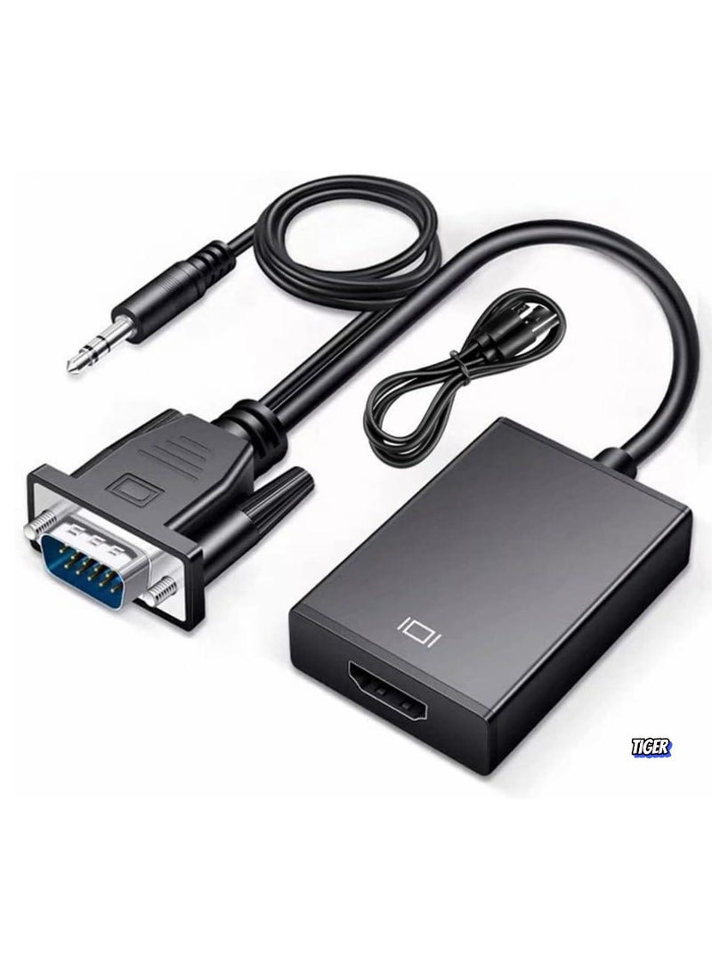 TIGER VGA to HDMI Adapter – VGA Male to HDMI Female Converter with 3.5MM Audio Jack, Full HD 1080P for Connecting Monitor, PC, Laptop, Desktop, HDTV, Projector, DVD, Large Screen, Office Meeting - Image 1