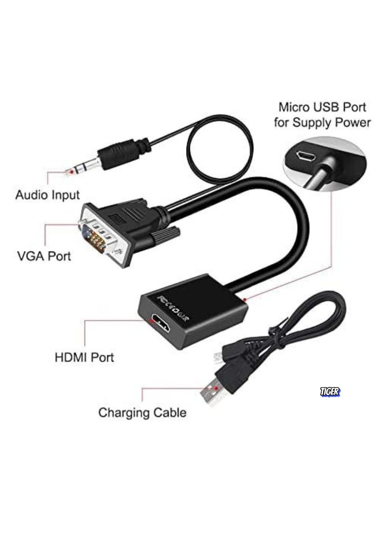 TIGER VGA to HDMI Adapter – VGA Male to HDMI Female Converter with 3.5MM Audio Jack, Full HD 1080P for Connecting Monitor, PC, Laptop, Desktop, HDTV, Projector, DVD, Large Screen, Office Meeting - Image 2