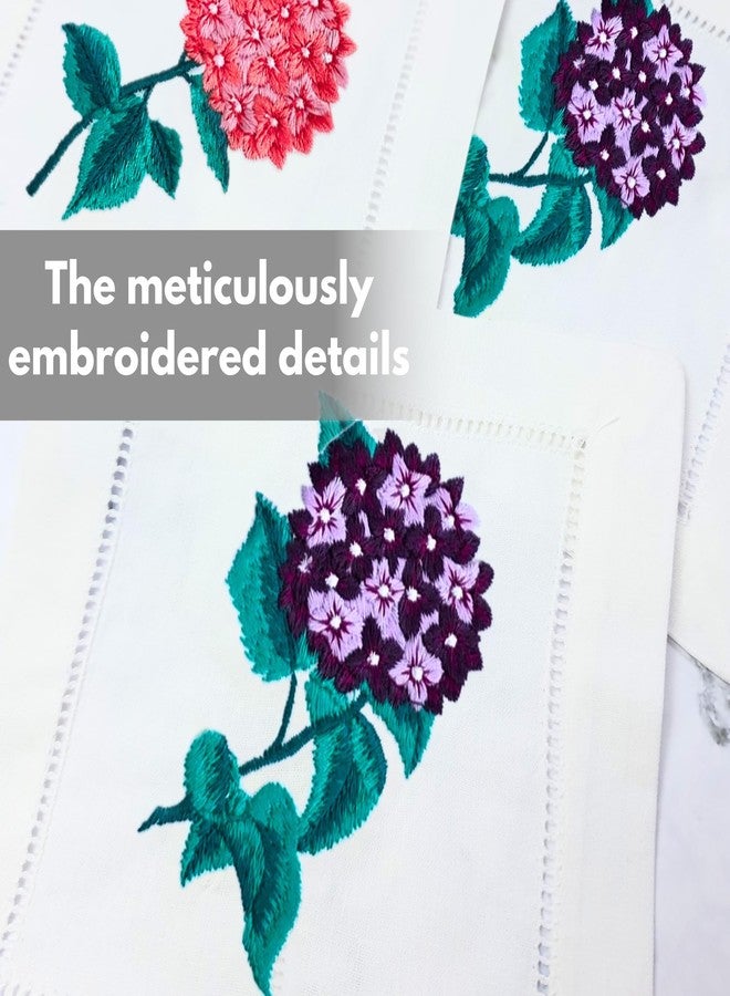 HCRAFT Embroidered White Cocktail Napkins 6"x6" Set of 6 Cloth Napkin Coasters, Mix Hydrangea Embroidered Cocktail Napkins for Christmas Cocktail Napkin Parties, Ladder Hemstitch, Great Present Ideas - Image 3