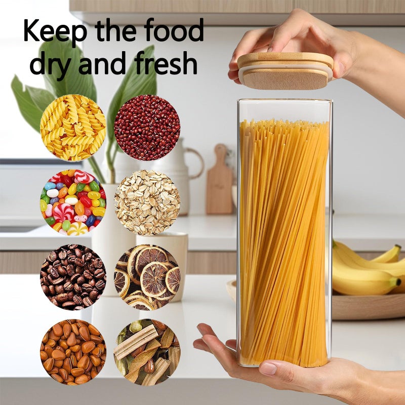 VIEWELLD 2.2 Qt Square Glass Storage Containers with Lids, Clear Food Storage Container Jar with Sealing Bamboo Lid Storage Containers for Pasta, Oats, Coffee, Flour, Sugar, Square Set-3Pack - Image 4