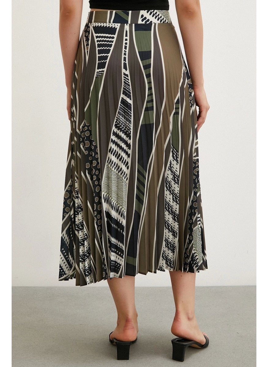 Never More Patterned Pleated Skirt Khaki  - Image 5