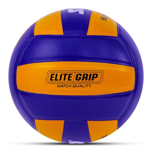 Synco Super Spike Leather Volleyball | 18 Panel Match Ball | VFI Standard Professional Volleyball | High Durability & Grip | for Indoor & Outdoor Play | Size 4, Yellow & Blue - Image 2