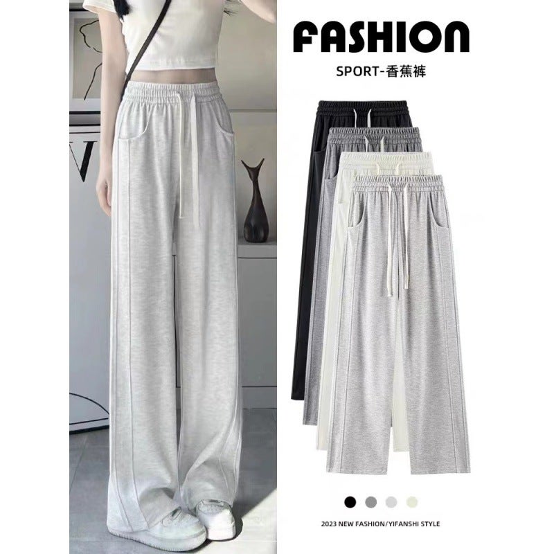Sports Pants High Waist Casual Sweatpants Loose Straight Wide Leg Pants Autumn Black - Image 1
