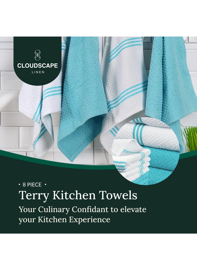 Cloud Scape Linen Terry Kitchen Towel and Dish Cloth Set-Pack of 8,Super Absorbent, Quick Drying Hand Towels, Aqua  - Image 2