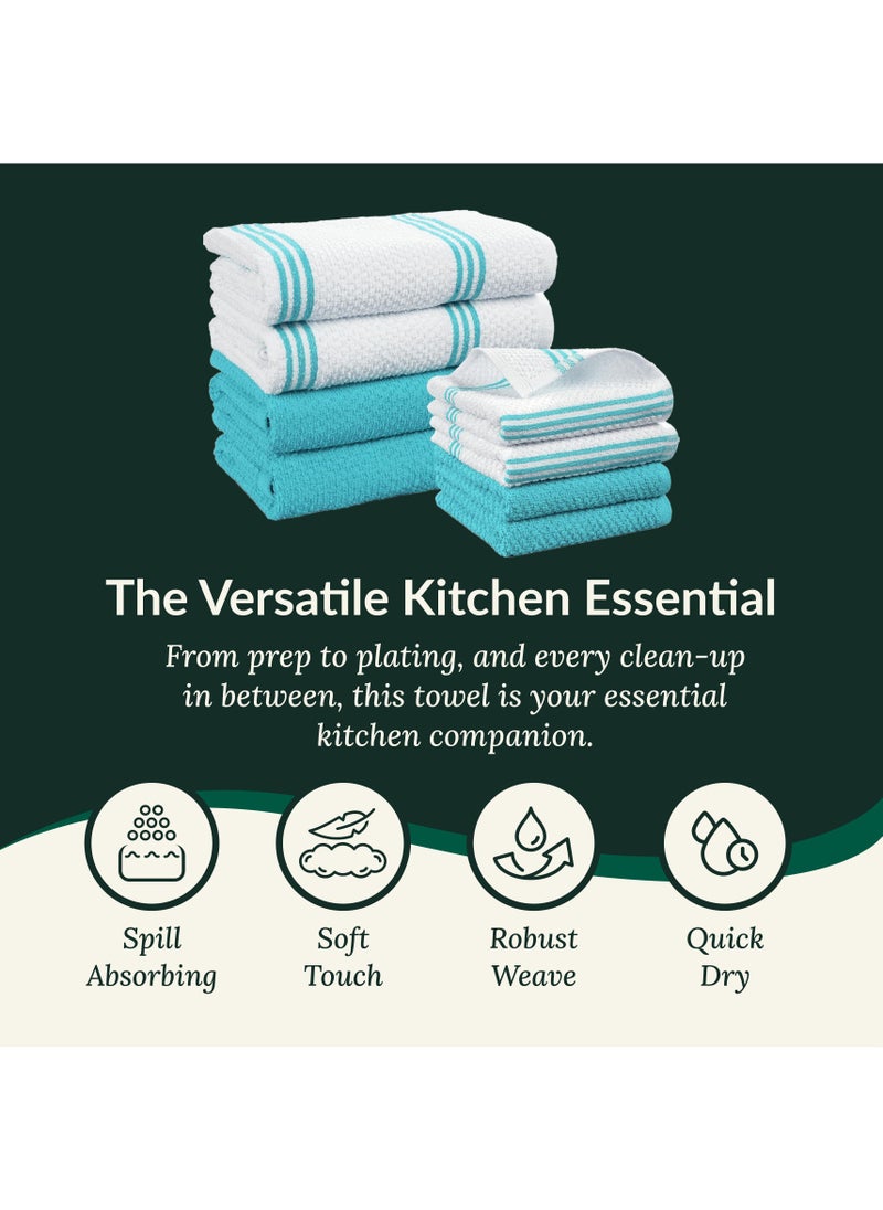 Cloud Scape Linen Terry Kitchen Towel and Dish Cloth Set-Pack of 8,Super Absorbent, Quick Drying Hand Towels, Aqua  - Image 3