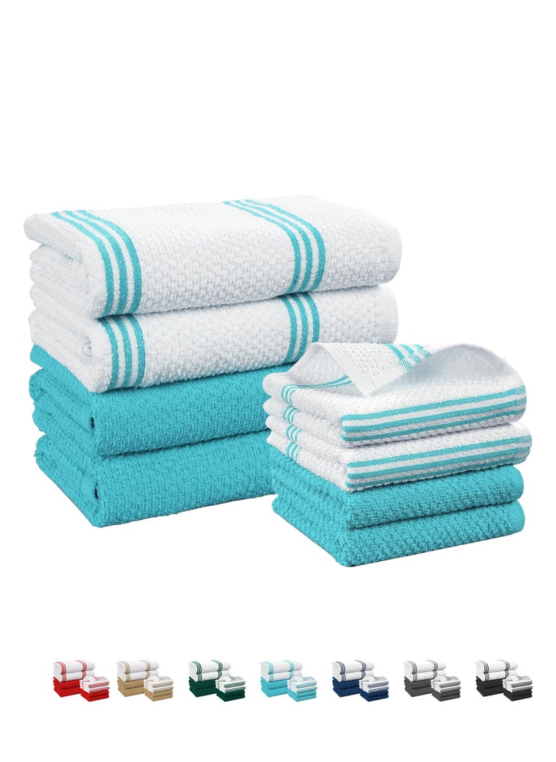 Cloud Scape Linen Terry Kitchen Towel and Dish Cloth Set-Pack of 8,Super Absorbent, Quick Drying Hand Towels, Aqua  - Image 1