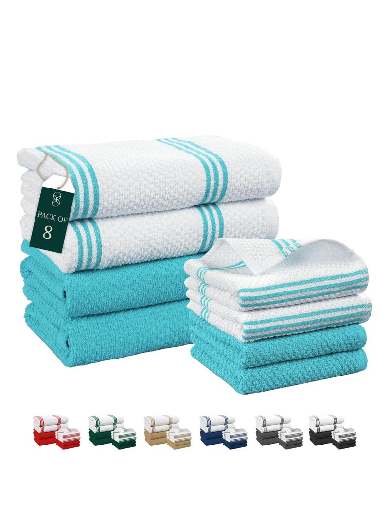 Cloud Scape Linen Terry Kitchen Towel and Dish Cloth Set-Pack of 8,Super Absorbent, Quick Drying Hand Towels, Aqua  - Image 1