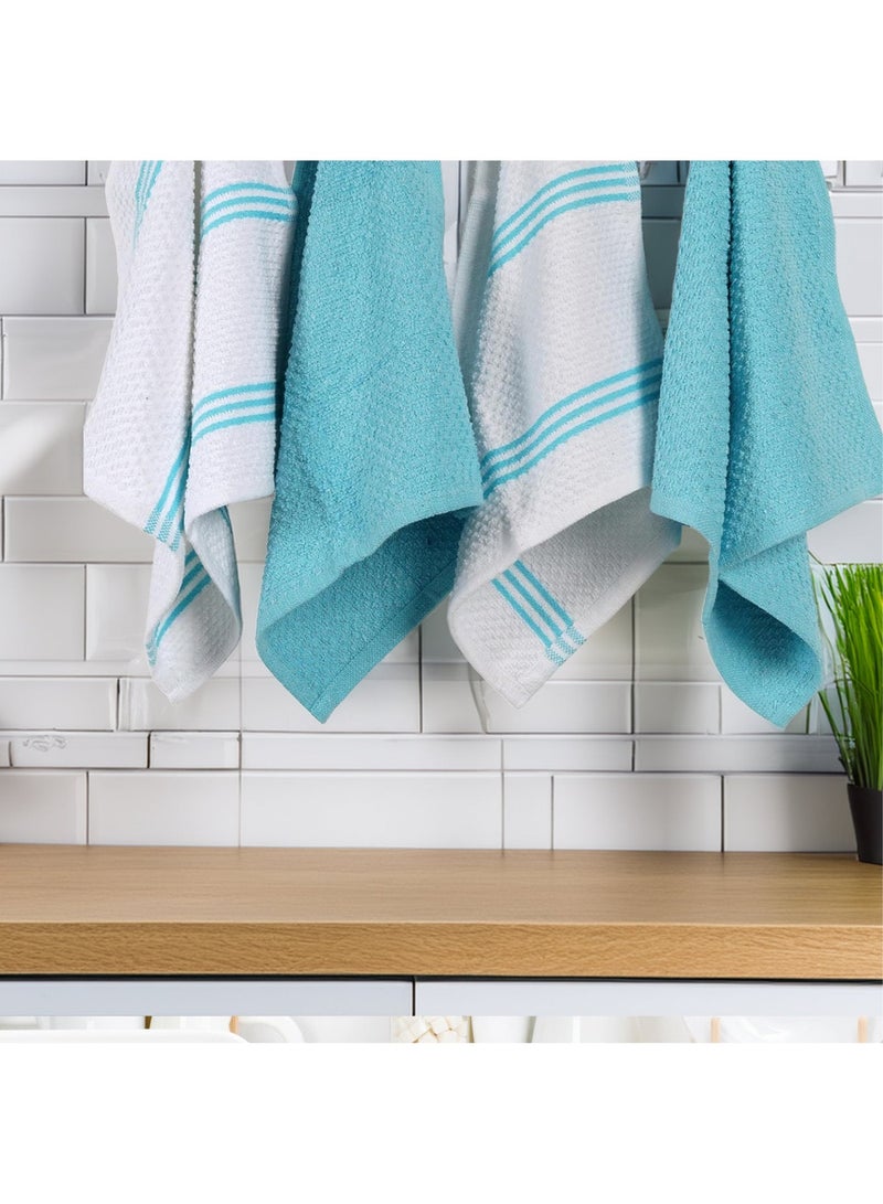 Cloud Scape Linen Terry Kitchen Towel and Dish Cloth Set-Pack of 8,Super Absorbent, Quick Drying Hand Towels, Aqua - Image 1