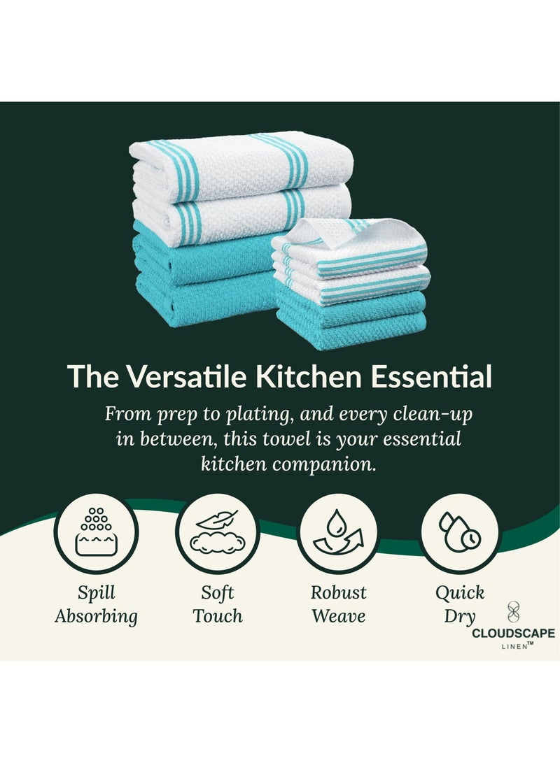 Cloud Scape Linen Terry Kitchen Towel and Dish Cloth Set-Pack of 8,Super Absorbent, Quick Drying Hand Towels, Aqua - Image 5