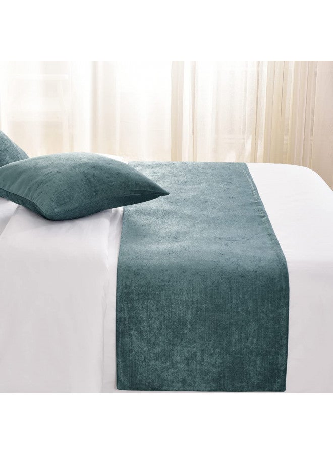 AMBERIS AMBERIS Bed Runner Blue, Chenille Soft No Fading Modern Bed Scarf  - Image 1