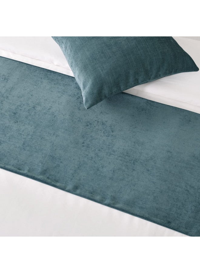 AMBERIS AMBERIS Bed Runner Blue, Chenille Soft No Fading Modern Bed Scarf  - Image 2