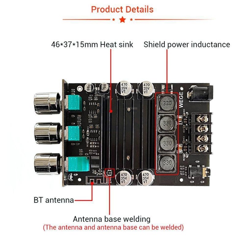 لوحة مكبر الصوت ثنائية القناة ZK XPSM 150WX2 مع مقياس الباس والترابل لمكبر TDA7498E - Image 5