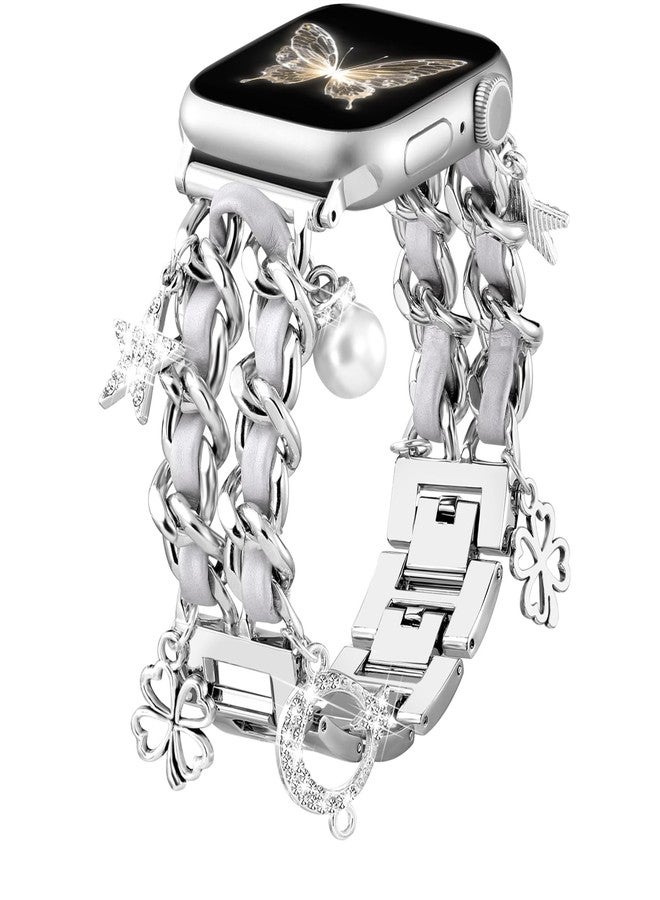 DaQin Stylish Metal Band Compatible with Apple Watch Band for Women 44mm 42mm 45mm 46mm,Pretty Chain Replacement Strap with Apple Watch Accessories Charms for iWatch Series 11 10 9 8 7 6 5 4 3 2 SE - Image 1