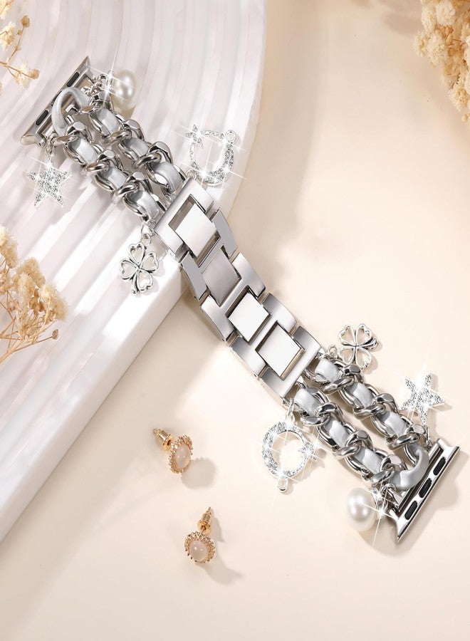 DaQin Stylish Metal Band Compatible with Apple Watch Band for Women 44mm 42mm 45mm 46mm,Pretty Chain Replacement Strap with Apple Watch Accessories Charms for iWatch Series 11 10 9 8 7 6 5 4 3 2 SE - Image 2