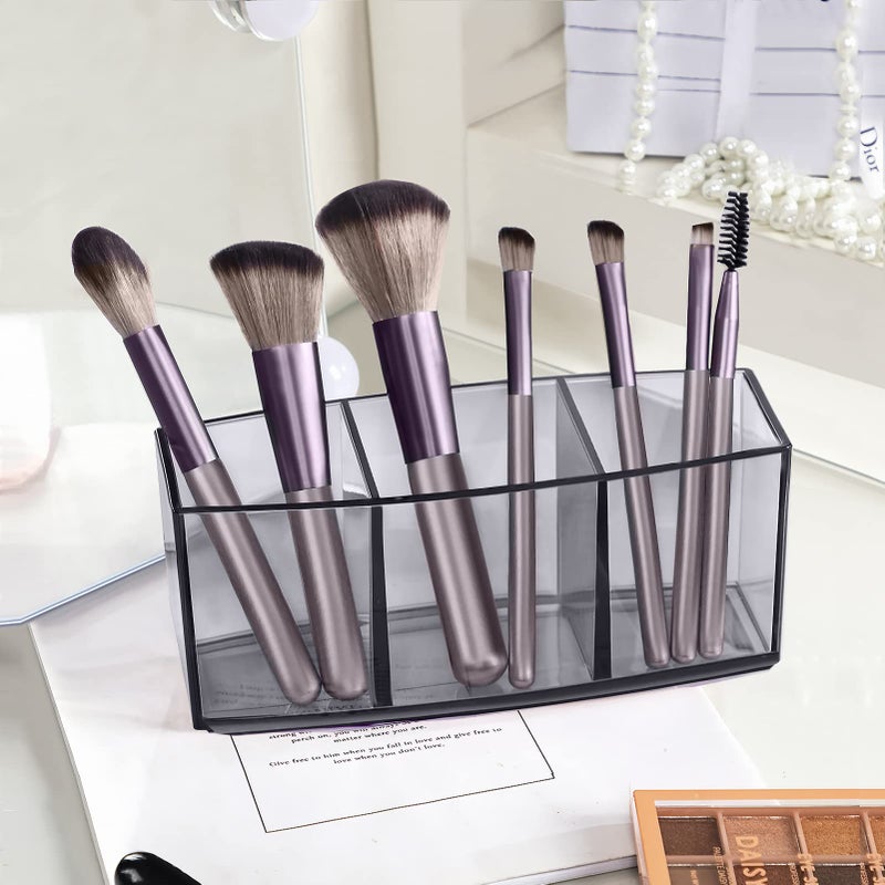 hblife HBlife Clear Makeup Brush Holder Organizer  Acrylic Cosmetic Brushes Storage with 3 Slots  Eyeliners Display Case for Vanity  - Image 5