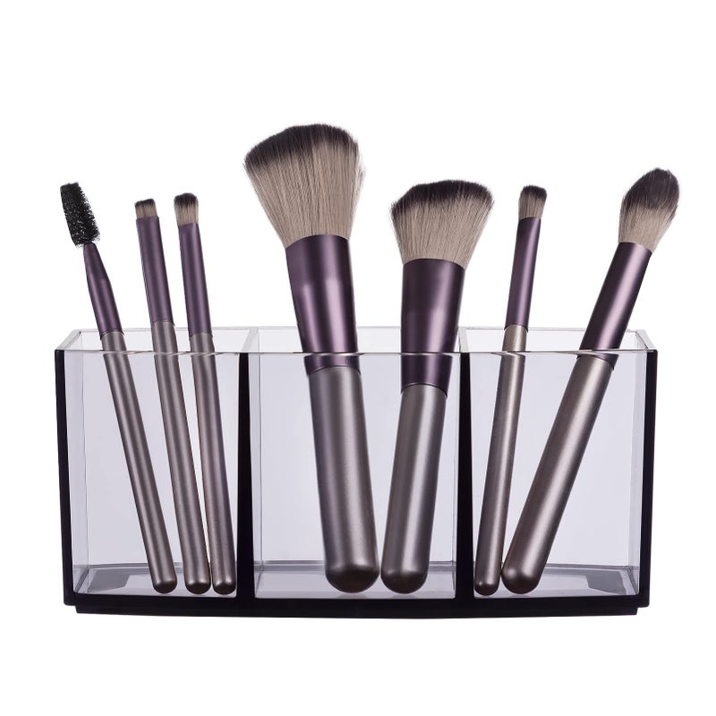hblife HBlife Clear Makeup Brush Holder Organizer  Acrylic Cosmetic Brushes Storage with 3 Slots  Eyeliners Display Case for Vanity  - Image 2