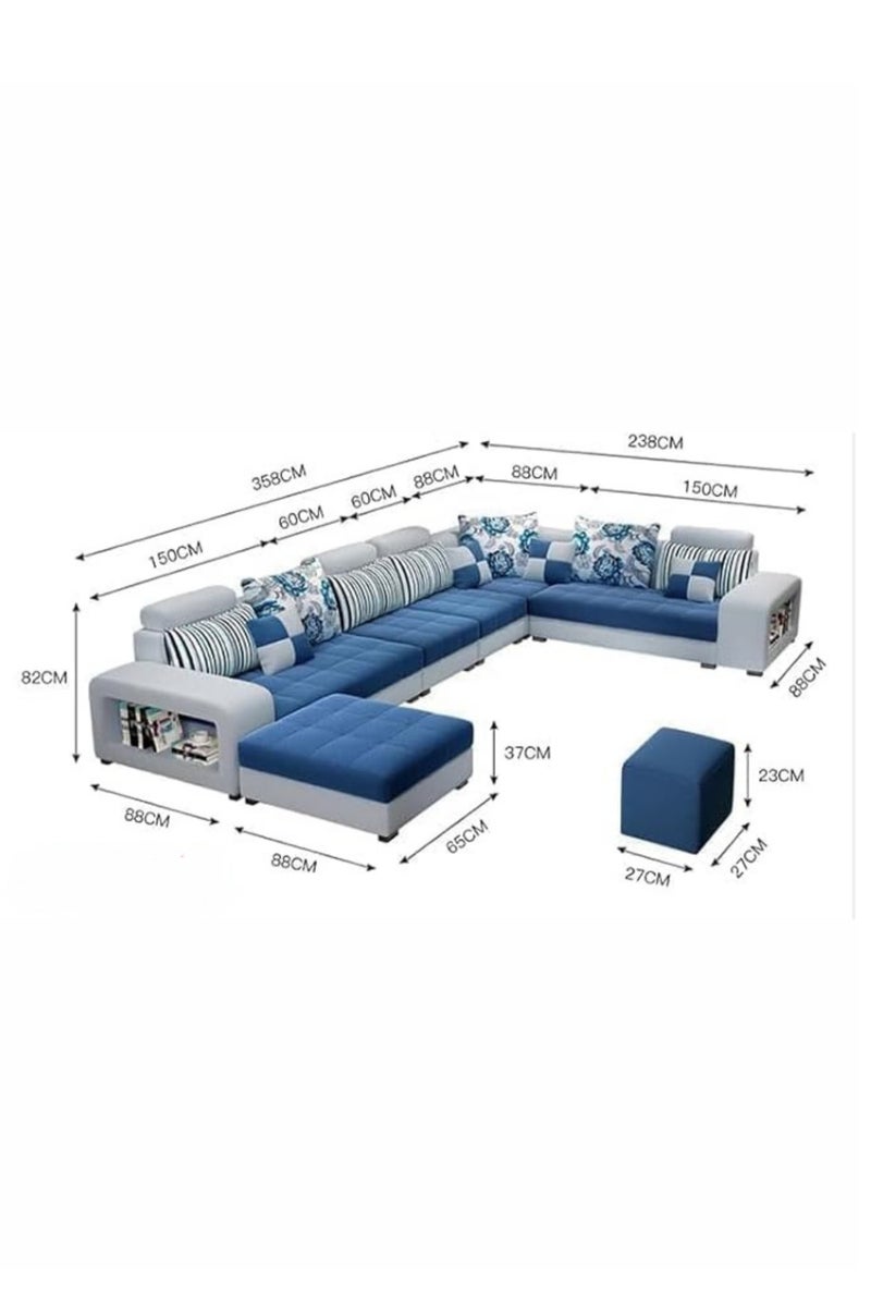 KARNAK Luxury U-Shape Velvet Fabric Modular Sofa Set with Ottoman & Stools – 6 to 8 Seater, Beige & White, Premium Cushions, Side Storage & Sturdy Wooden Frame – Modern Living Room Furniture - Image 2