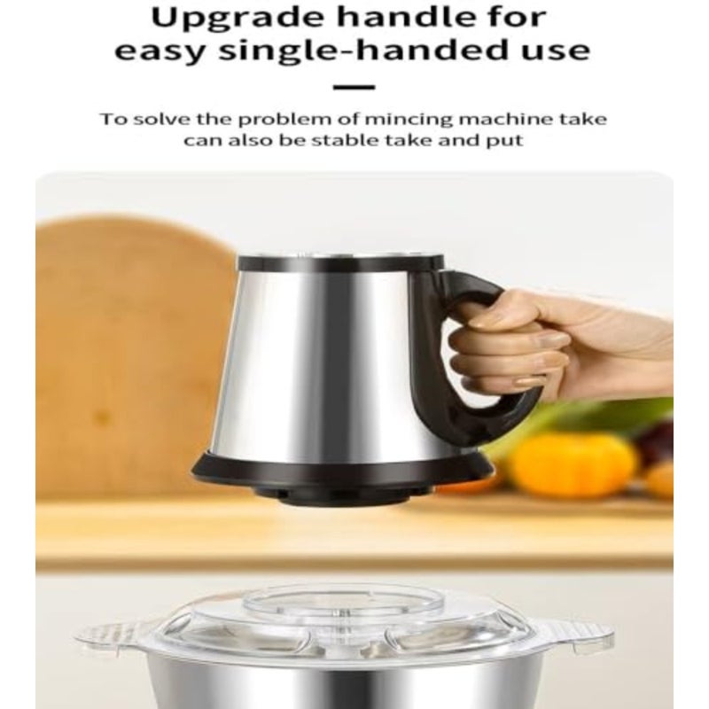 3.8L Electric Meat Chopper for home kitchen use glass bowl, stainless steel blades, white color, 3-speed control and versatile food processing - Image 3