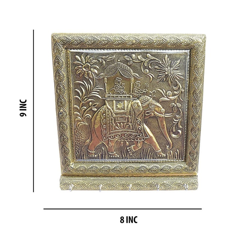TECHZAGE Handcrafted Beautiful Minakari Wall Hanging Key Holder Square Shape for Home Decor Office Decoration Elephant KeyHolder - Image 2