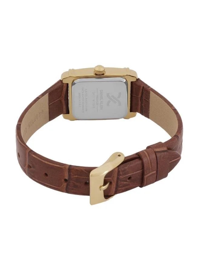 DANIEL KLEIN Women's Leather Gold Alloy Case Analog Silver Square Emboss Dial Japanese Quartz Premium 30 Meters Water Resistant