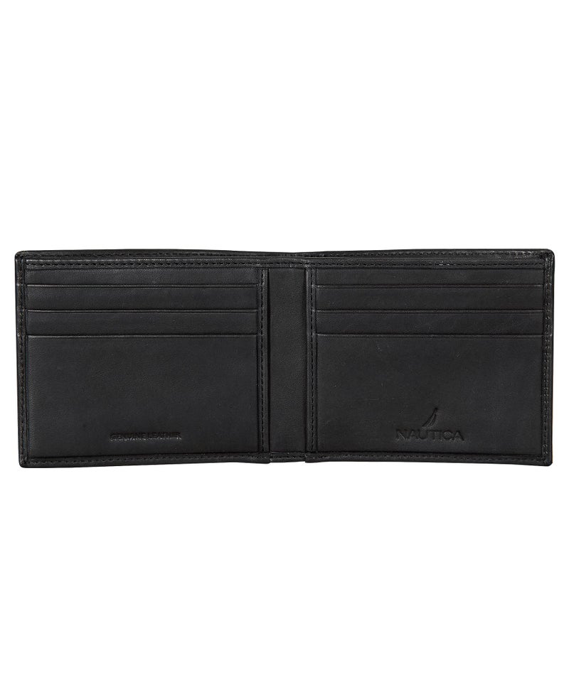 Nautica Mens Classic Bifold Leather Wallet | RFID Blocking Protection | ID Window | 6 Card Slots | 2 Slip Pockets | Billfold Design | Organization | Durable | Stylish | Enameled Logo - Black - Image 3