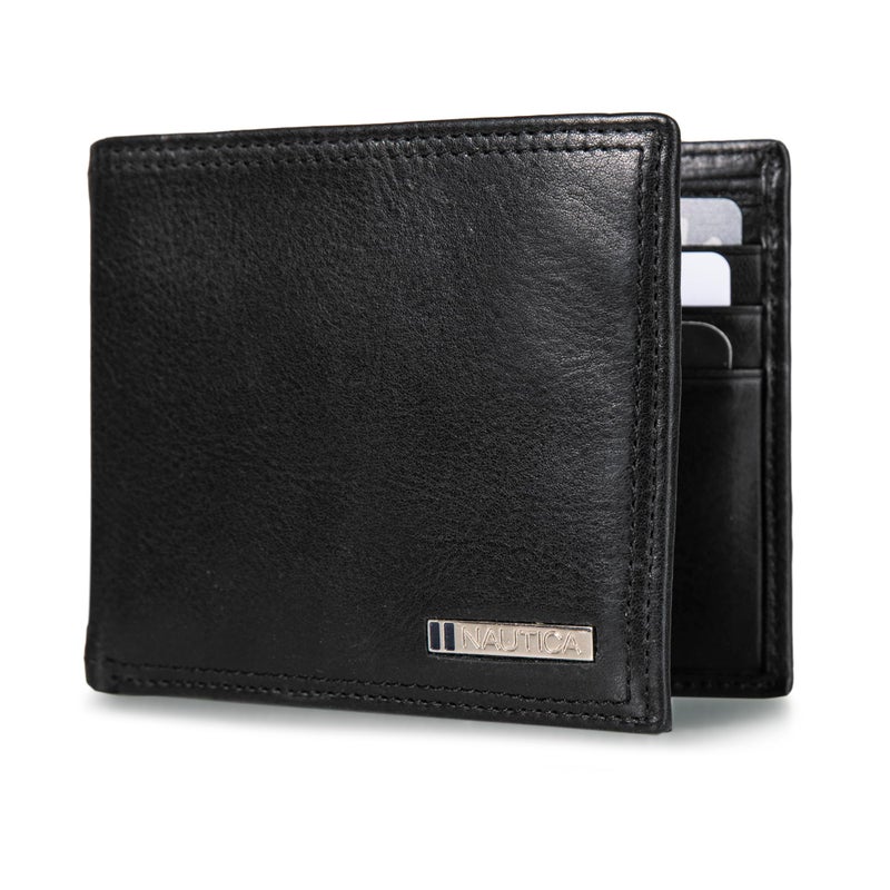 Nautica Mens Classic Bifold Leather Wallet | RFID Blocking Protection | ID Window | 6 Card Slots | 2 Slip Pockets | Billfold Design | Organization | Durable | Stylish | Enameled Logo - Black - Image 5