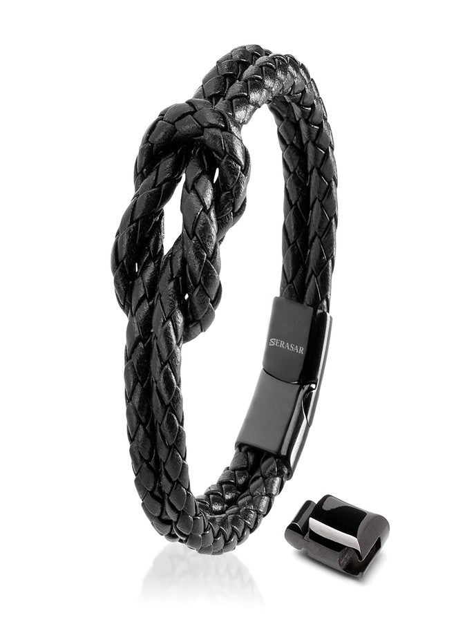 SERASAR Pulsera de cuero negro 16 cm para mujer, genuino con caja regalo, lazo, joyería, pulseras brazalete novia, hermana, hija, pareja, regalos - Image 1