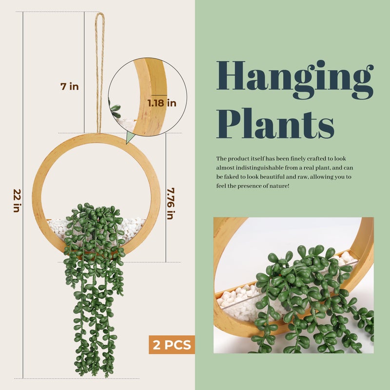 Der Rose 2 Pack Boho Wall Decor Fake Plants 15" Hanging Artificial Succulents Plants for Bohemian Living Room Bathroom Accessories - Image 3