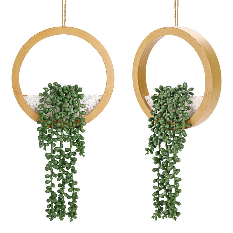 Der Rose 2 Pack Boho Wall Decor Fake Plants 15" Hanging Artificial Succulents Plants for Bohemian Living Room Bathroom Accessories - Image 1