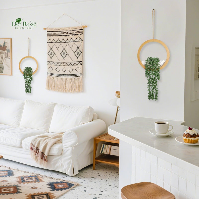 Der Rose 2 Pack Boho Wall Decor Fake Plants 15" Hanging Artificial Succulents Plants for Bohemian Living Room Bathroom Accessories - Image 4