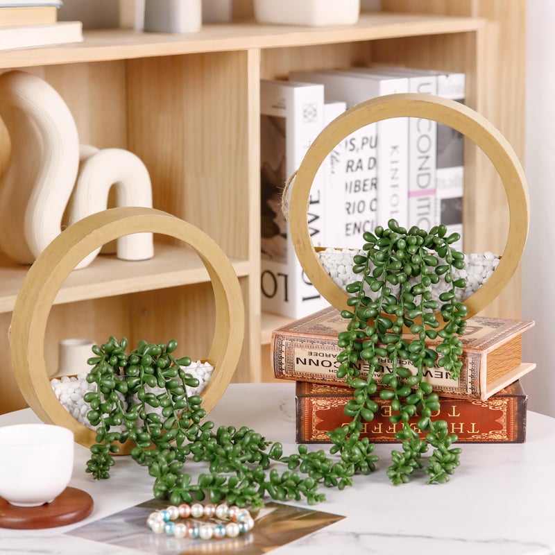 Der Rose 2 Pack Boho Wall Decor Fake Plants 15" Hanging Artificial Succulents Plants for Bohemian Living Room Bathroom Accessories - Image 2