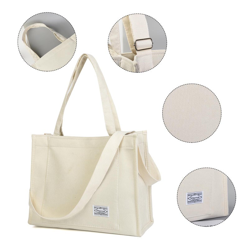 Valleycomfy Vintage Casual Corduroy Bags Crossbody Bag Purse for Women Travel Shoulder Bags Handbags Eco Bag,Beige,Large - Image 4