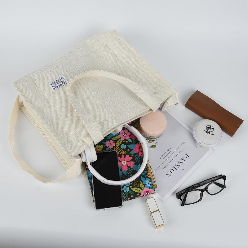 Valleycomfy Vintage Casual Corduroy Bags Crossbody Bag Purse for Women Travel Shoulder Bags Handbags Eco Bag,Beige,Large - Image 5