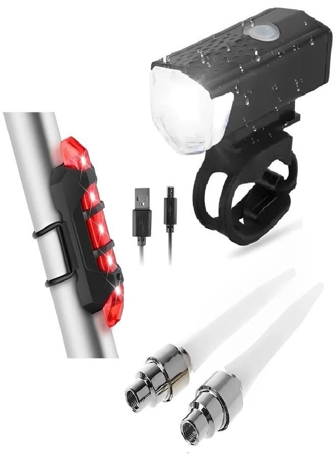 BLACKBELL Bicycle USB Rechargeable Head Light and Back Light with Multicolor Tyre Valve Lights (Front, Rear, 2 Valve Lights, 7 Modes, 250 Lumen, IPX5 Water Resistant, Black, Multicolor) - Image 1