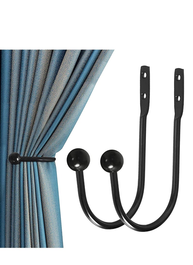 Y&D Curtain Holdback, 2pcs Wall Mounted Drapery Tiebacks with Screws, Heavy Duty Metal Decorative Window Holder Hook Black  - Image 1