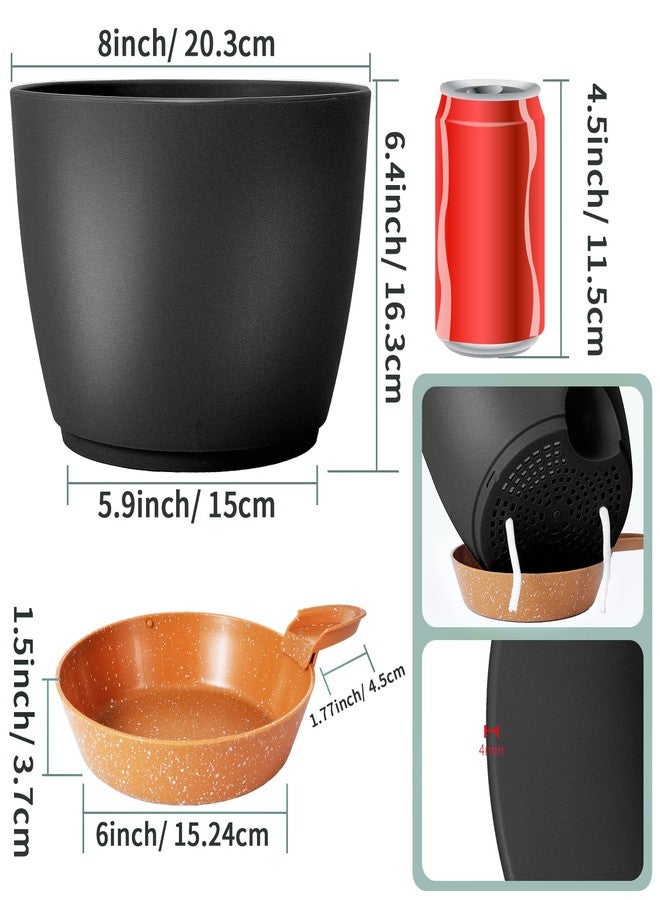 GARDIFE Plant Pots Set of 2 Pack 8 inch,Planters for Indoor Plants with Drainage Holes, Modern Decorative Flower Pots for All House Plants, Flowers, Black&Brown - Image 2