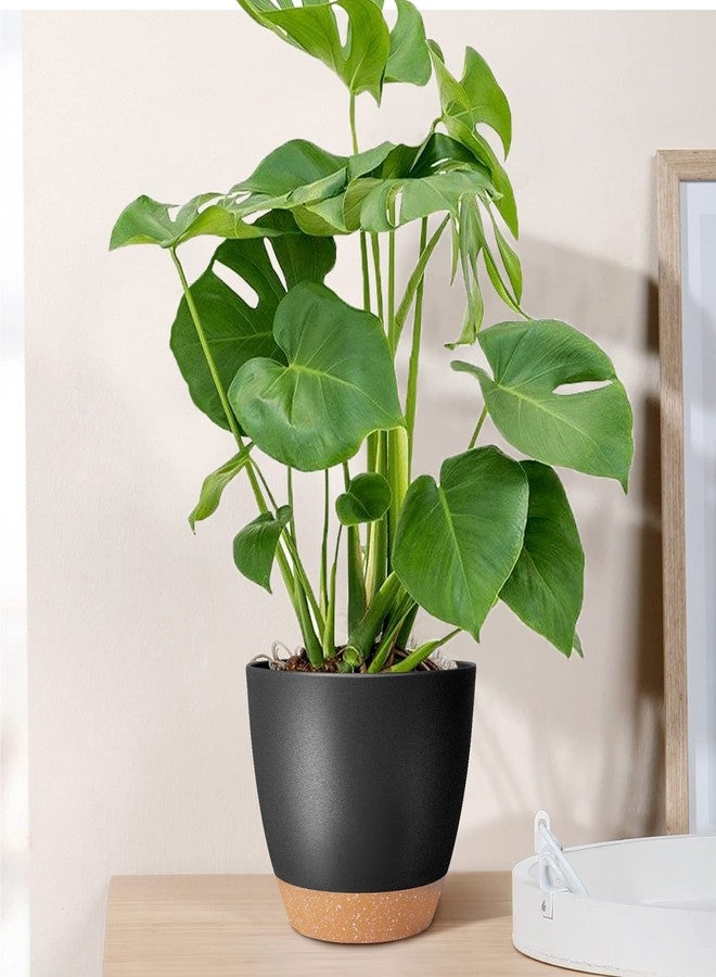 GARDIFE Plant Pots Set of 2 Pack 8 inch,Planters for Indoor Plants with Drainage Holes, Modern Decorative Flower Pots for All House Plants, Flowers, Black&Brown - Image 4